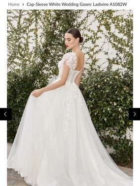 PromGirl White Cap-Sleeve Lace A-Line Wedding Gown